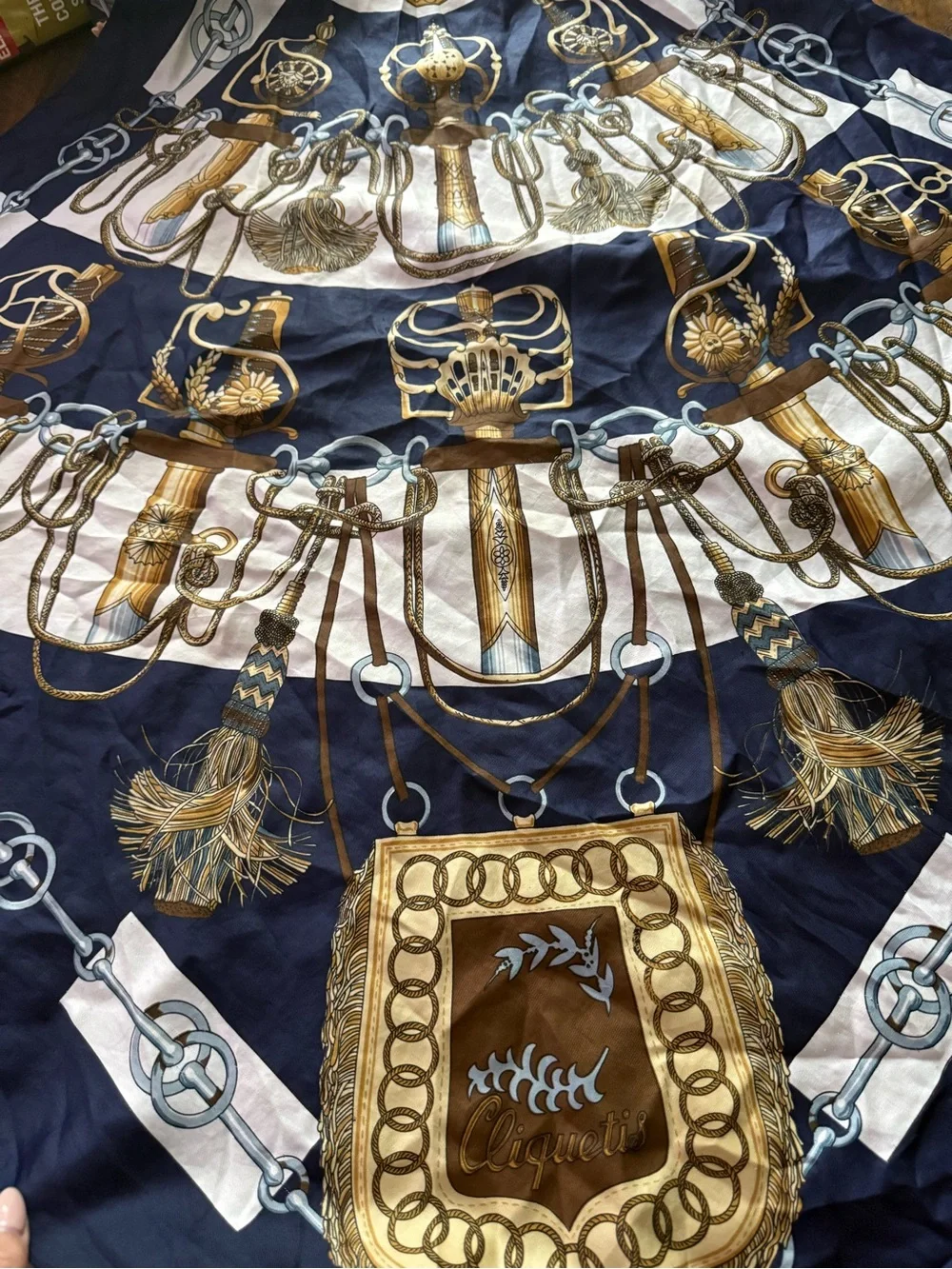Maria Callas Italy Navy and Gold Square Scarf Cliquetis Design
